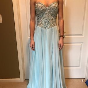Baby blue strapless prom dress!